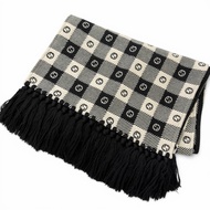 狀況極佳 □ GUCCI 633990 互扣 G 格紋圖案流蘇圍巾，黑色和象牙色，35 x 190 厘米，意大利製造，正品，男士，帶盒子。