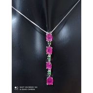 #A168 100% Natural Gemstone Ruby & Tsavorite Pendant 925 Sterling Silver 14K White Gold Plated (Free