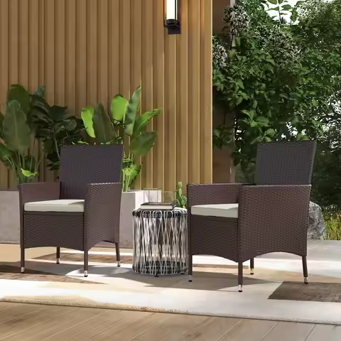2PC Patio Rattan Wicker Dining Armrest Chairs Furniture W/ Cushions