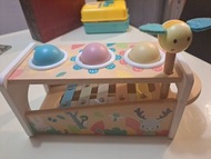 Janod Pure Tap Pastel Wooden Xylophone Pounding Bench with Cherry Wood Balls & Bee Shaped Hammer木製敲球