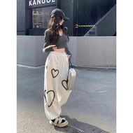 【00118v3o55u28.my】 美式复古炸街爱心休闲裤女宽松嘻哈hiphop束脚运动裤子潮American retro Fried street love casual pants pa 【08