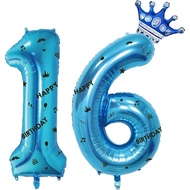 40 Inch Blue Foil Balloon Number 16,Crown 16th Birthday Party Decorative Balloons,Number Large Numbe