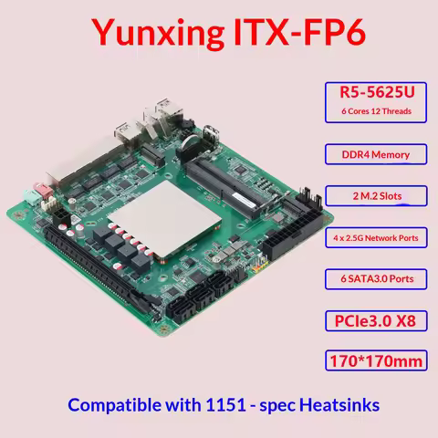 Cloud Star ITX FP6 Nas Set Motherboard Onboard R5-5625U Support 2*DDR4 Max 64GB 4*2.5G I226-V 2*M.2-