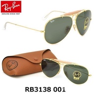 Original woman man Ray ; Ban Aviator Shooter RB3138 gold/green women men sunglasses