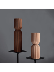 2入組幾何條紋柱形蠟燭模具-1大1小，有肋紋錐形柱形DIY矽膠模具，大條紋錐形柱形模具