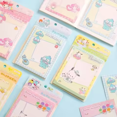 Sanrio Anime Kuromi My Melody Portable Memo Pad Kawaii Cinnamoroll Pochacco Sticky Note Scrapbooking