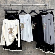 Big size women's clothing set 60-90kg with long sleeves and long pants, tici cotton t-shirt set with