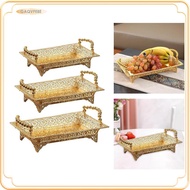[gaqvfe8e] Iron Golden Fruit Tray with Handles Countertop Tray Desert Tray Storage