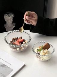 1入組簡約創意珠子玻璃碗，適用於甜點，冰淇淋，水果沙拉，醬油，燕麥和優格，家用餐具