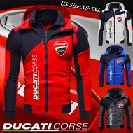 DGW75 Ready Stock Ducati Corse Moto Gp Hoodie Men Double Zipper Hoodie Jacket Winter Fleece Thicken Coat Hooded Sweatshirts DR