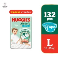HUGGIES AirSoft Tape Diapers L 44s x 3 packs (1 Carton 132pcs)