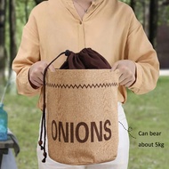 Kitchen Hessian Storage Bag for Garlic, Onion, Potato, Vegetable, Soybean, Drawstring Sack, Fabric B