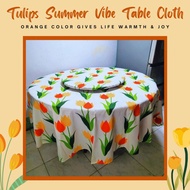 Tulips Flower Round Table Cloth with Lazy Susan Cover Turntable Cover for Dining Room