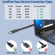 130W USB C Laptop Charger for Dell Laptop Charger Type C Slim AC Charger Power Cord for Dell Precisi