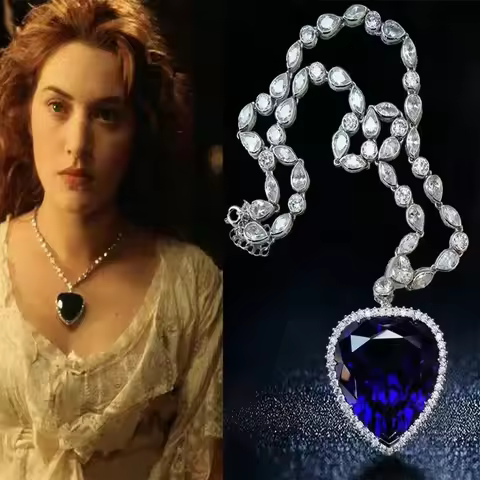 Titanic Heart Of The Ocean Necklace Pendant for Women Blue Glass Full Crystal Chain Necklace Choker 