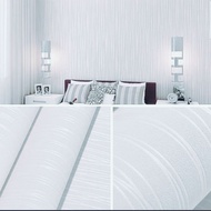 Wallpaper Dinding Ruang Tamu Wallpaper Sticker Dinding Putih Polos Bertekstur Garis Salur Mewah Eleg
