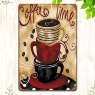 Vintage 2D Metal Wall Art 12x8 - Hand Painted Coffee Cup Decor for Cafe Bar Man Cave