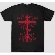 T-Shirt Kepercayaan Ortodoks Rusia untuk Lelaki dengan Cetakan Salib Cyrillic & Keselamatan Yesus, P