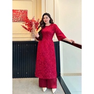 Set of big-size women's fashion ao dai with stone collar from 60kg to 98kg
