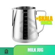 Milk Jug Barista 1000Ml Stainless Steel Espresso Latte Pitcher Glass