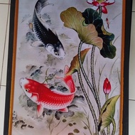 lukisan cetak ikan koi cina hoxy plus bingkai