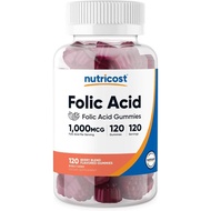 Nutricost Folic Acid (Vitamin B9) Vegetarian Gummies (120 Gummies, 1 mg Folic Acid Per Serving) - Su