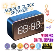 Mirror Alarm Clock Bluetooth Speaker Wireless with FM Radio LED Subwoofer Music Player Desktop Clock Snooze Bass