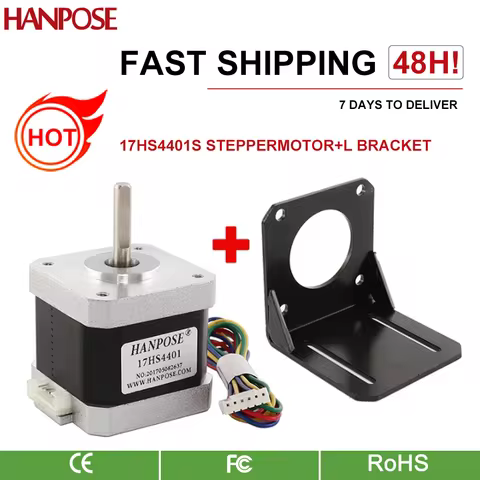 HANPOSE 4-Lead Nema17 Stepper Motor 42 42BYGH40 1.7A (17HS4401) With NEMA 17 Mounting L Bracket Moun