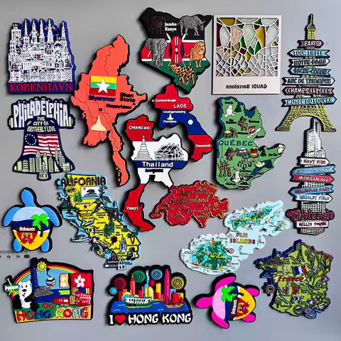 PVC Fridge Magnet Myanmar Thailand Laos Gaudi HK Bahamas Argentina Canada Kenya Chicago Paris France