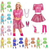 ShiningStars Neon Pink 80s Fancy Dress Complete Costume Set Retro Disco Party Outfit for Women