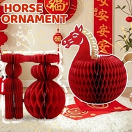 1/2/3PCS - 3D Lucky Horse Desktop Decoration for Year of the Horse, Red Zodiac Ornament with Auspici