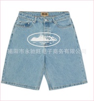 Corteiz Alcatraz Alcatraz Jeans กางเกงยีนส์ Mid-Pants Embroidery High Street Shorts กางเกงขายาวห้าส่