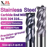XJL Stainless Steel Carbide End Mill D1-D8MM 4 Flute Double Core Diameter U Groove Milling Cutter Fo