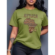 [Africa Map T-Shirt] Lightweight Women's Casual Africa Map Print T-Shirt | Short Sleeve,Round Neck,