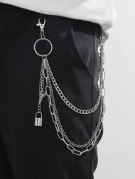 1顆銀色三層金屬鏈匙和鎖吊墜,適用於西裝褲和長褲