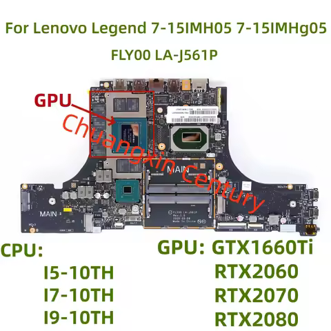 LA-J561P Motherboard For Lenovo Legion 7-15IMH05 Laptop With CPU: I5 I7 I9-10Th Gen GPU: GTX1660Ti/R