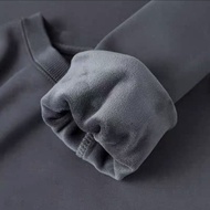 600G Warm Dirt-Resistant Dark Gray Fleece Lining Top Soft Fleece Loose All-Match Round Neck Work