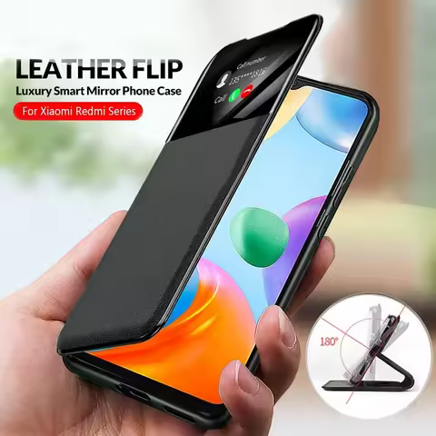 Leather Smart View Flip Phone Cover for Xiaomi Redmi Note 11 Pro 11S 11T 10 10S Pro Max 9 9S 9T 8 8T