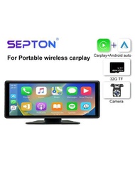 1入組SEPTON 1080P 10英寸2 Din多媒體視頻播放器 Android Auto普遍便攜式10英寸高清觸摸屏無線Carplay FM/BT Wifi GPS車用收音機與32GTF記憶卡和高清攝像頭