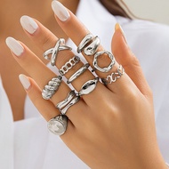 Si 10 Gold-Silver Statement Ring Set Set Cincin Vintage Cincin Buku Jari Wanita Tidak Beraturan Cinc