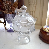 美國中古立體水晶型浮雕玻璃糖果罌小物罐 古董老件商品 品牌不明