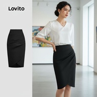 Lovito Women's Elegant Pleated Skirt - Plain Design L133ED603