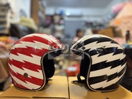 TDC helmet หมวกกันน็อคคลาสสิค วินเทจ เปิดหน้า ลายสายฟ้า a ดำสายฟ้าขาว S