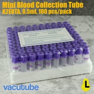 Mini Blood Collection Tube K2EDTA 0.5ml 100 tubes/rack, Vacutube
