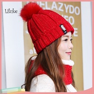 LK Knit Hat and Scarf Set Hat and Scarf Set 2 Pcs Winter Scarf Hat Set for Women Warm Knitted Pom-po