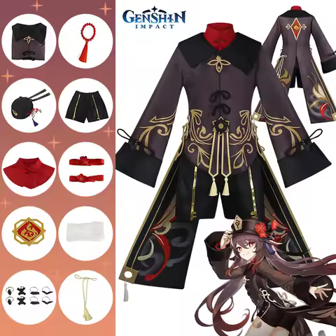 Hu Tao Cosplay Genshin Impact Costume Hu Tao Cosplay Wig with Hat Original Rings Chinese Style Costu