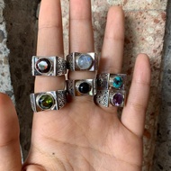 Cincin Ring Perak Silver Bali 925 kotak ukir batu natural Pria Wanita