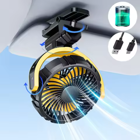 Car Fan 5V USB Clip on Sun Visor Fan for Front/Rear Seat 2000mAh Rechargeable Battery Powered Quiet 