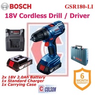 COLSON BOSCH 18V GSR180-LI Cordless Drill/Driver GSR 180-LI GSR 180 LI Bosch Gerudi Pemutar Skru Tanpa Kord