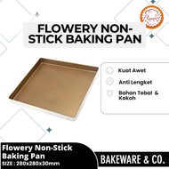 28x28 cm Non-Stick Gold Pan - Thick Flowery Aluminum Alloy Baking Pan